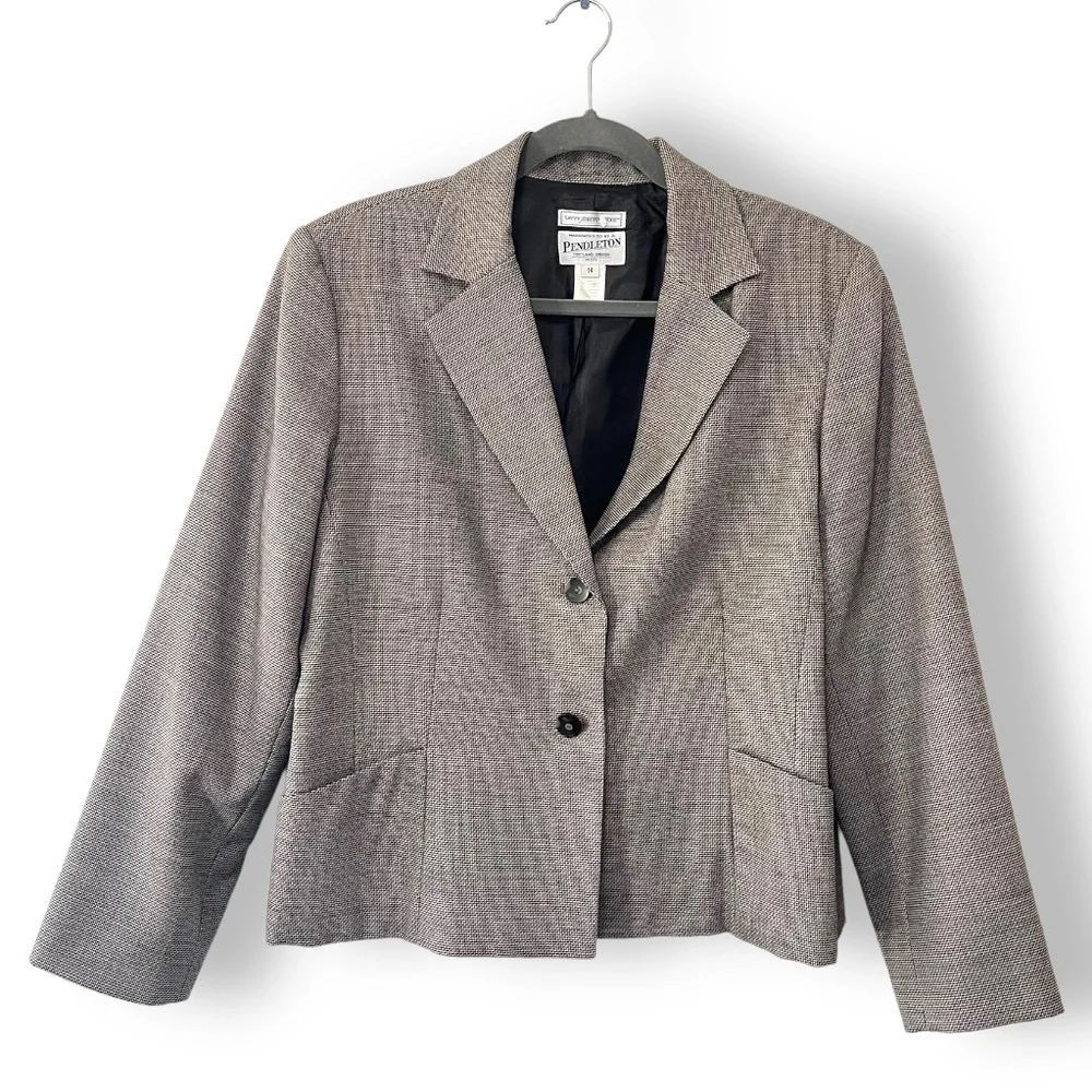 Vintage Pendleton Charcoal Gray Stretch Virgin Wool Two Button Twee-Style Blazer